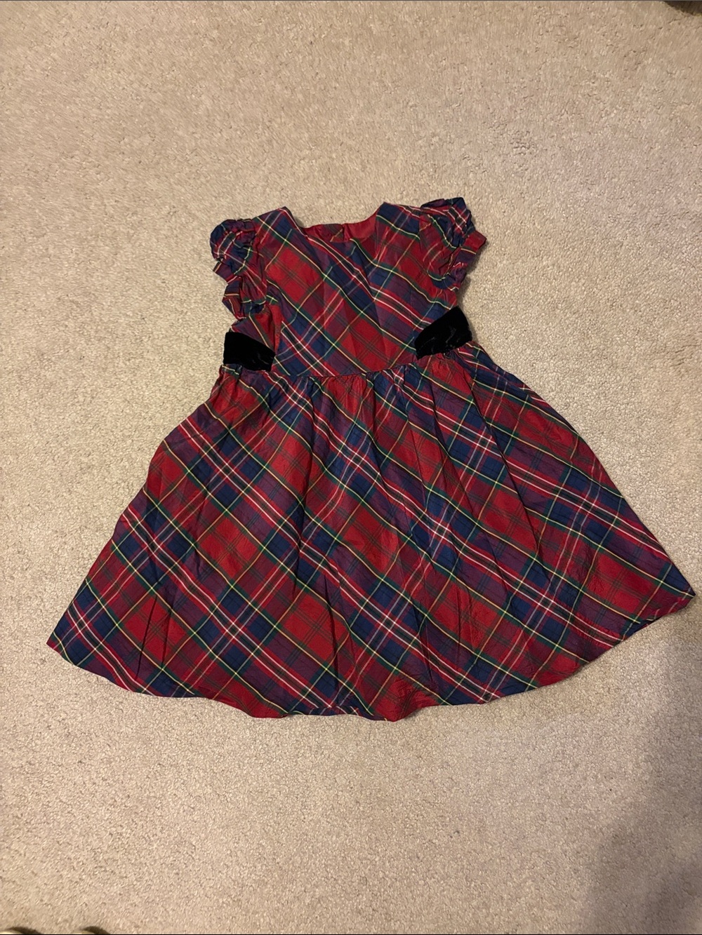 Gymboree Girls Red Plaid Holiday Christmas Dress with Velvet Waist Accent